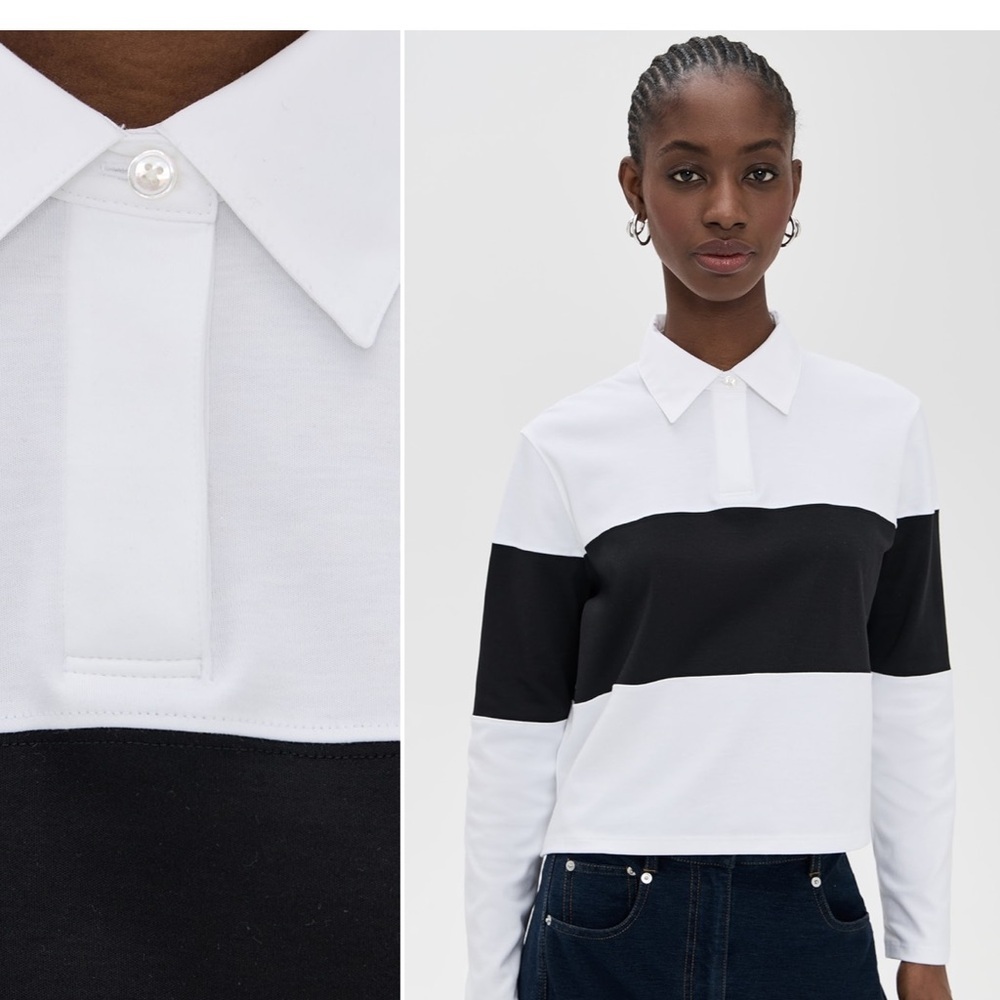 THEORY Crop Rugby Shirt – White/Black – Size M ✨ - Picture 2 of 10
